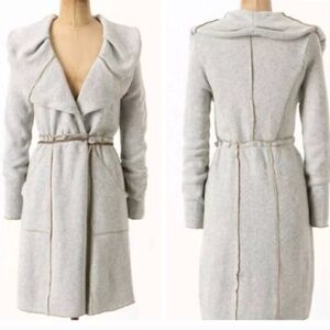 Anthropologie Tiny Grey Wool Blend Ruffle Shawl Collar Sweater Coat SZ M